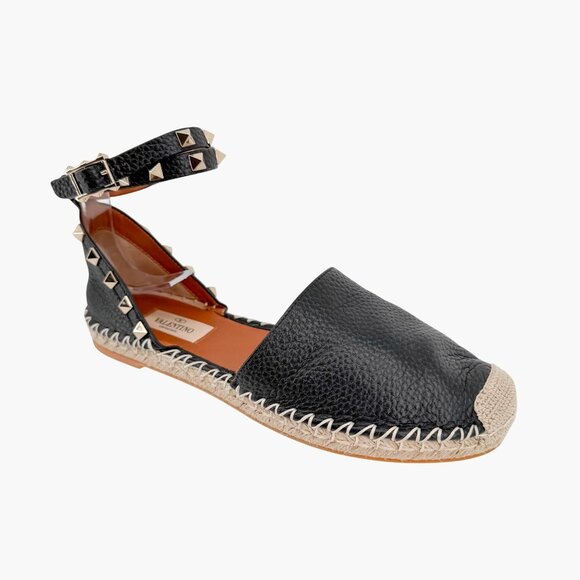 Valentino Garavani Rockstud Black Leather Espadrille Flats Size 37 US 7 Women's - Picture 8 of 14